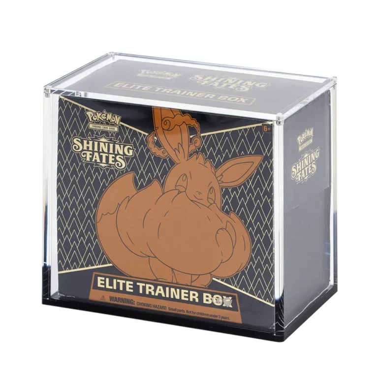 Overhead top view of clear acrylic Pokemon elite trainer box magnetic display case interior cavity