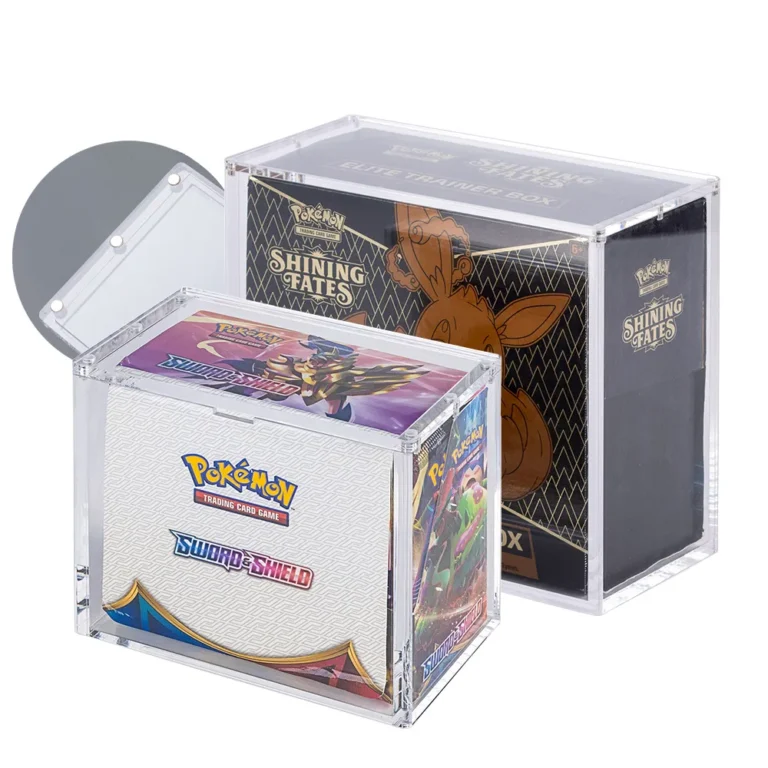 Empty magnetic acrylic elite trainer box display case without pokemon box inside