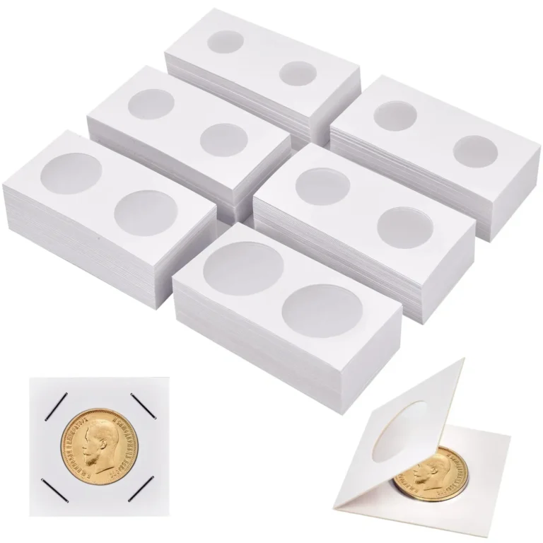 White fold‑over coin flip cardboard holders, double window paper sleeves for commemorative and vintage coin collectible display