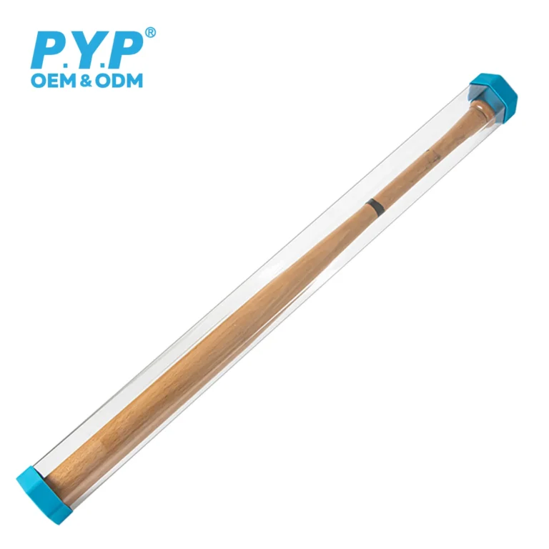 Wholesale hexagonal clear plastic baseball bat display tube with blue end caps for autographed baseball bat sports memorabilia storage