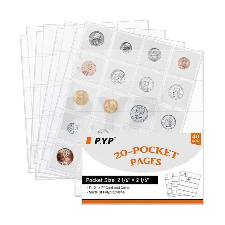 Factory wholesale 20‑pocket coin flip album pages, PP 3‑hole binder sheets for coin shops and numismatic hobby stores bulk procurement