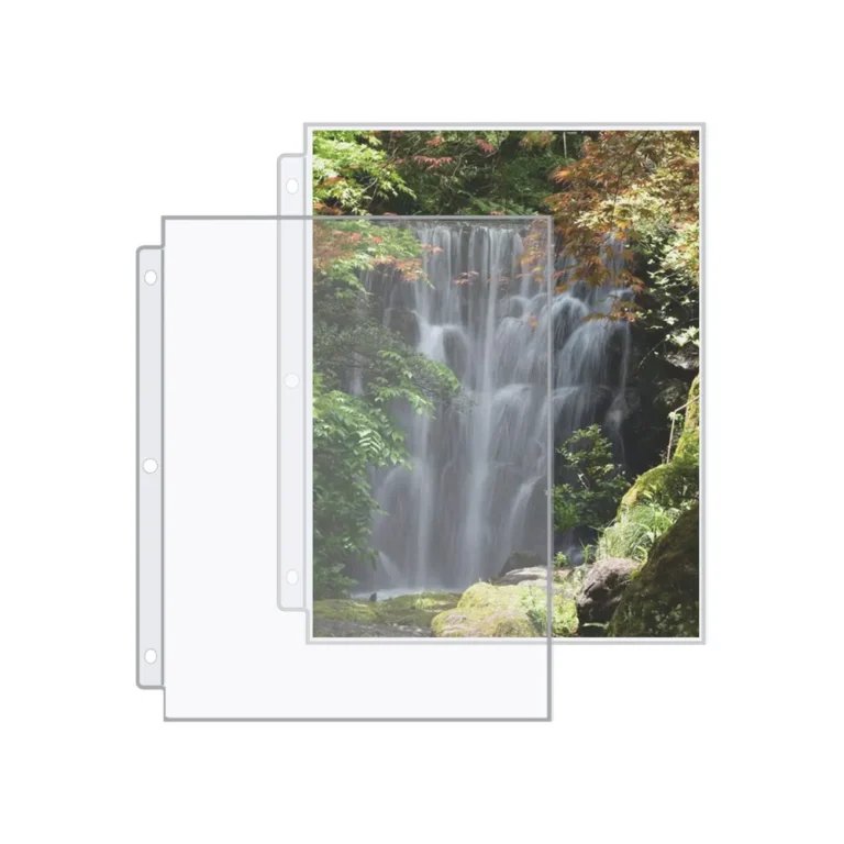 Factory wholesale 8.5x11 PP photo album insert page, transparent polypropylene 4‑hole binder refill sheet for printed photos and collectible picture organizing