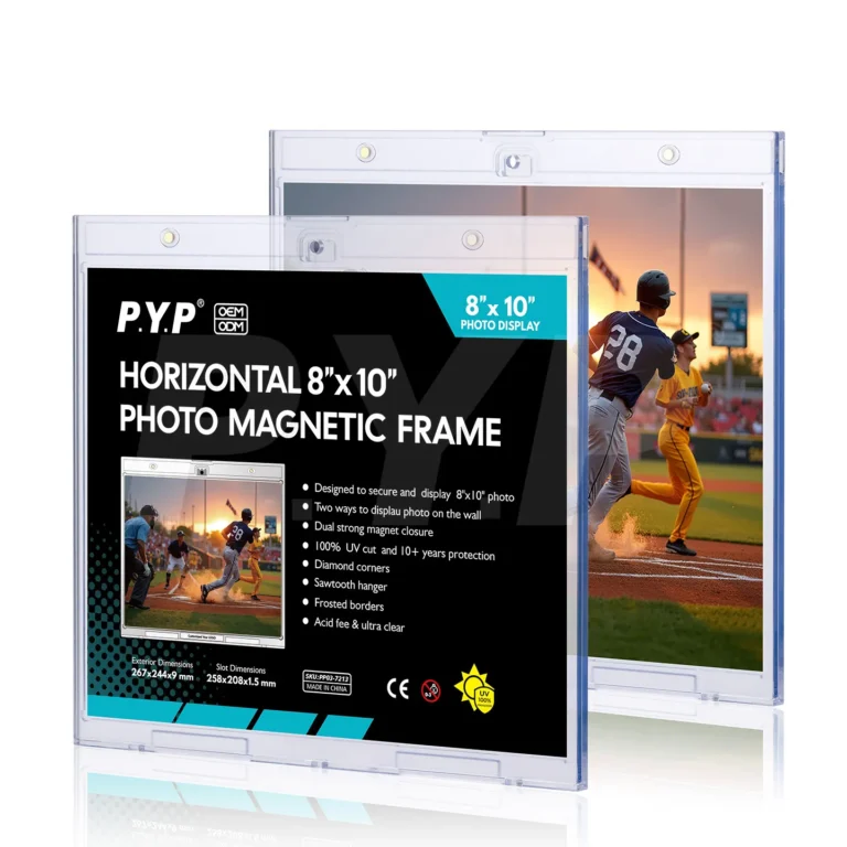 Factory wholesale clear rigid 8x10 horizontal magnetic picture holder, acid‑free magnetic frame for autographed horizontal sports photo memorabilia collection