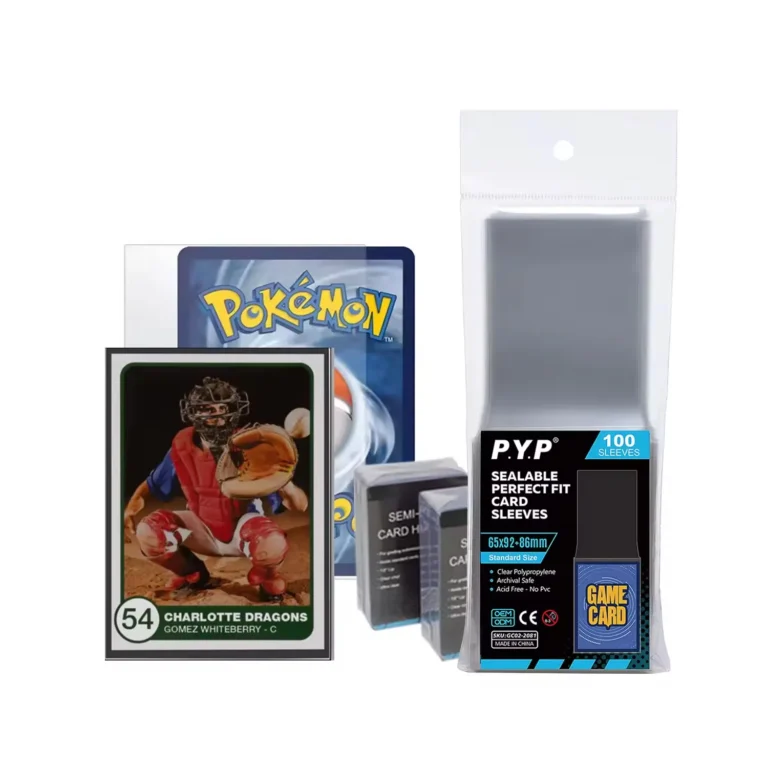 Smoke sealable perfect fit sleeves, smoky semi-transparent self-sealing inner trading card sleeves, snug perfect-fit size for standard collectible cards. Self adhesive sealing design provides dust and moisture protection for long-term storage, compatible with sports cards, Pokemon and MTG TCG cards. Factory offers custom retail packaging, OEM bulk wholesale for hobby collectors, card shops and international trading card distributors.
