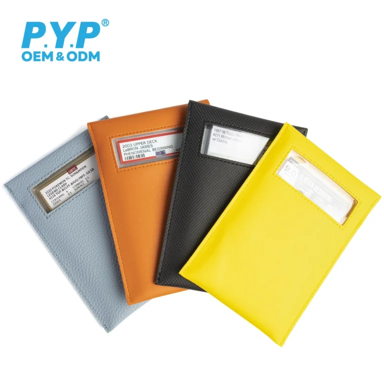 Multi-color textured PU leather graded slab storage pouch, soft scratch-resistant protective bag with clear front window for standard PSA grading slabs, portable card slab sleeve, factory OEM ODM custom logo bulk wholesale for trading card retailers