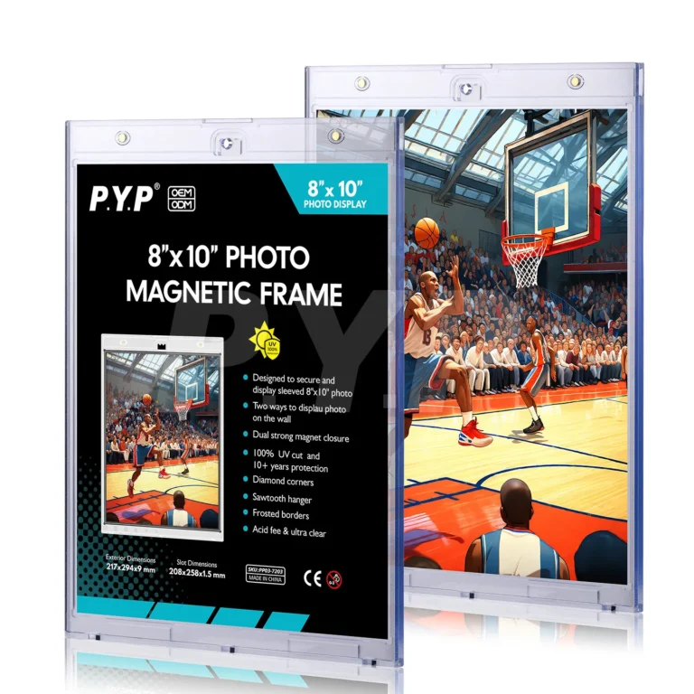 Wholesale vertical 8x10 magnetic photo frame, uv‑cut clear magnetic display case for 8 by 10 vertical autograph and sports collectible photographs