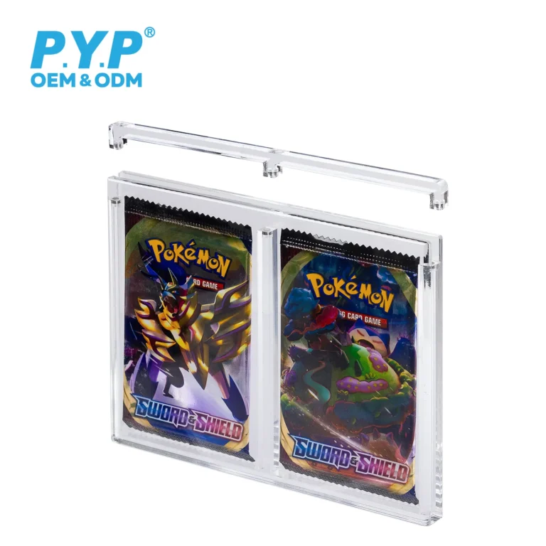 Strong magnetic‑bar closure acrylic booster pack holder, secure magnetic lid to keep sealed tcg booster packs safely inside during storage & transport