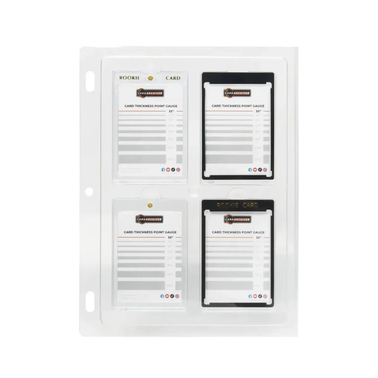 Acid-free UV 4-pocket binder pages, custom thick slots for 23PT-100PT one touch magnetic holders, durable clear sheets for thick trading card slab collection storage