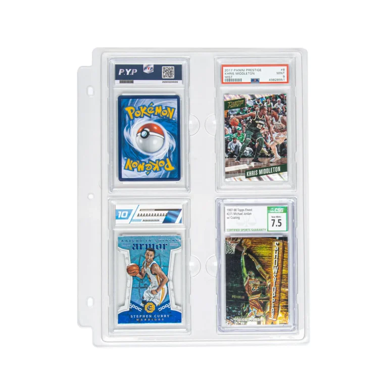 Clear acid-free 4-pocket pages for graded PSA slabs, UV protection durable 4 slot binder sheets for standard PSA graded card slab collection and storage