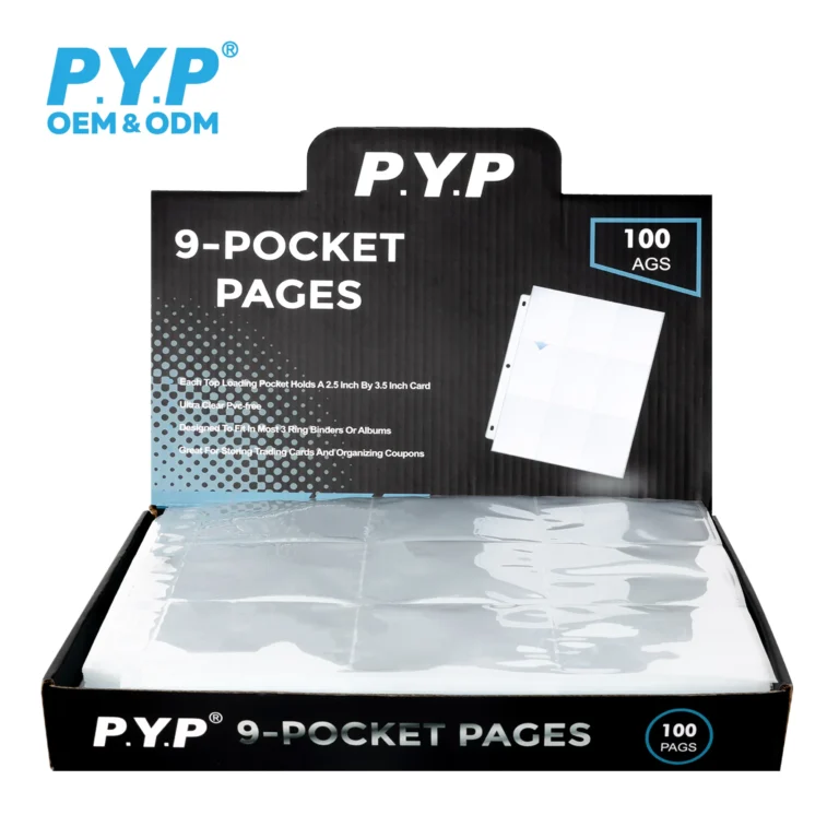 Clear acid-free 9 pocket card pages, UV protection 9 slot trading card binder sheets, tear-resistant archival protectors for TCG, sports, autograph collectible card storage