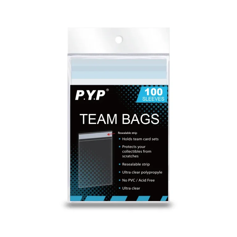 Clear resealable poly trading card team bags, archival acid-free PVC-free sorting organizer bags with reusable adhesive strip for basketball, AFL, Pokemon TCG cards, factory OEM custom logo printed packaging bulk wholesale for trading card dealers