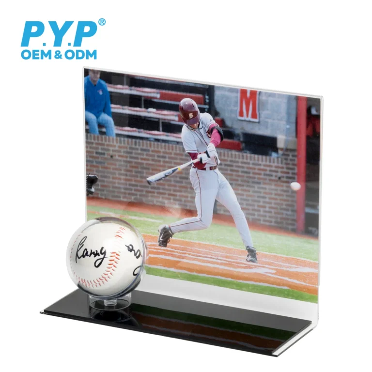 Wholesale combo display case for autographed baseball plus photo, sports memorabilia holder with plastic dome cover and photo slot