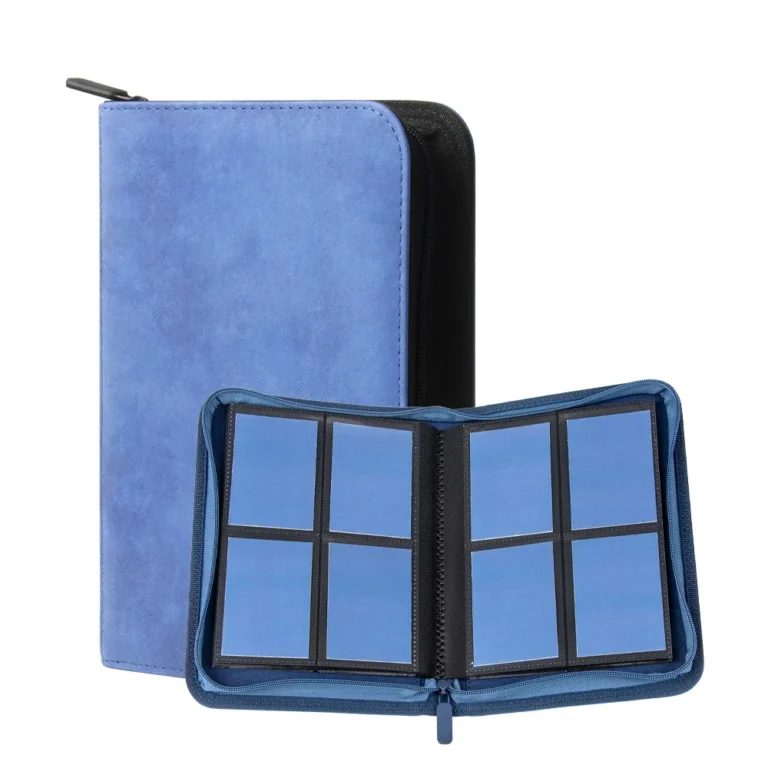 Compact portable zipper 4‑pocket pu trading card binder, lightweight zip album easy for backpack carry to card shows and tournaments wholesale