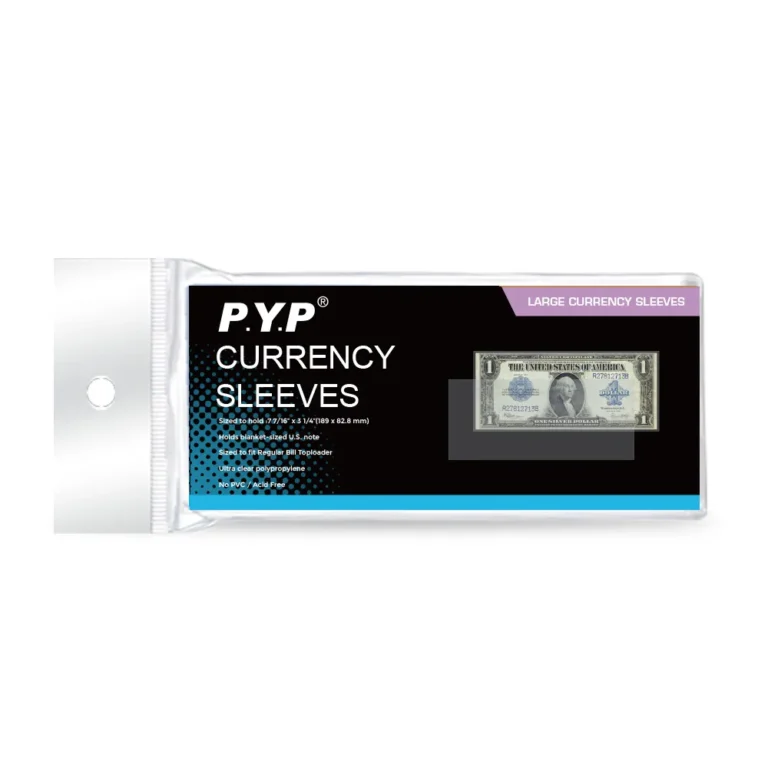 Wholesale acid‑free no‑PVC currency poly sleeves, ultra‑clear soft polypropylene bill protectors for regular US banknote numismatic long‑term preservation