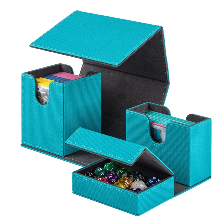 Large capacity PU TCG deck box dual compartment with dice storage, wholesale from manufacturer