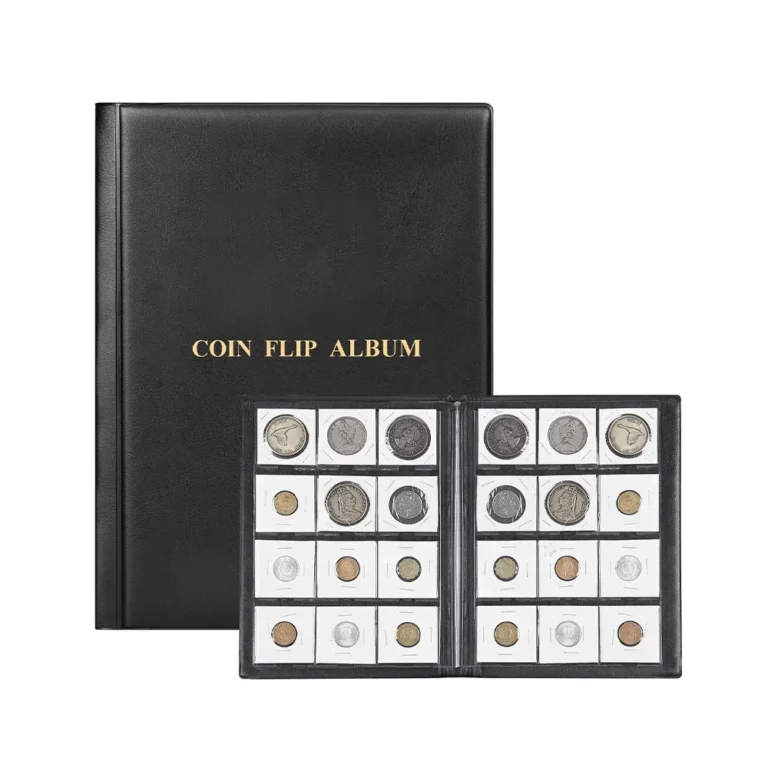 Hardcover coin flip album with transparent pockets, PU coin flip storage book for coin dealer sorting, cataloging and inventory management