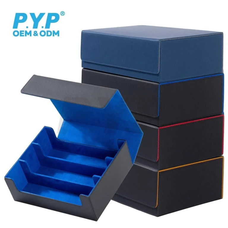 Heavy‑duty reinforced stitching pu 3‑compartment tcg card box, robust build for long‑term high‑frequency daily collector usage