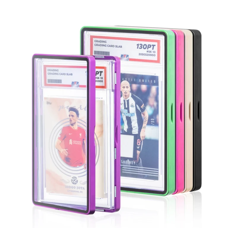 Hard metal PSA slab bumper case, heavy-duty anti-drop anti-scratch corner protector frame, reinforced metal cover for standard graded card slabs, safe for collection, storage and display