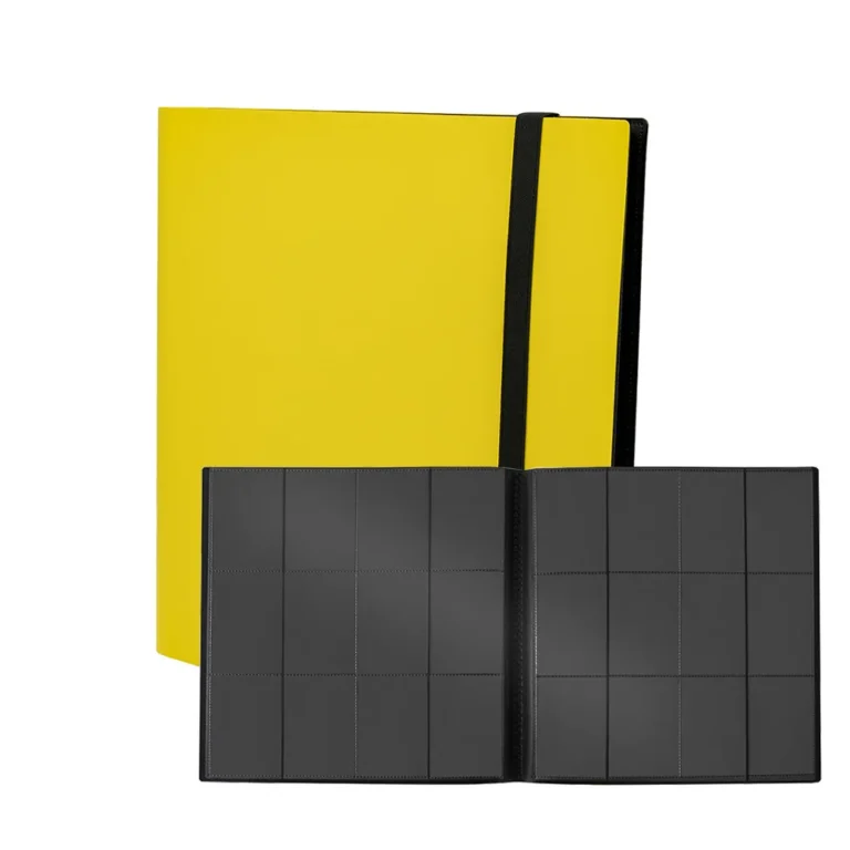 Acid-free PP polypropylene 12-pocket elastic strap trading card binder, customizable multiple solid cover colors, double-sided 12 pockets each page, elastic strap anti-slip closure, storage album for Pokemon, MTG, Yu-Gi-Oh and sports trading cards, factory OEM custom colors & printed logos bulk wholesale for hobby retailers and trading card distributors