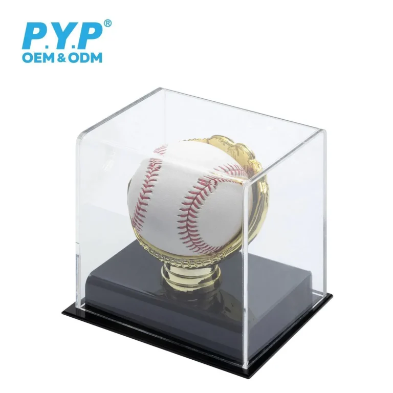 Square Clear Baseball Display Box with Golden Trophy Base