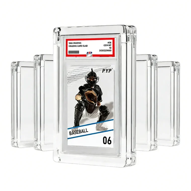 Magnetic graded card slab acrylic display case, high transparency dustproof clear acrylic holder, magnetic closure design for PSA graded collectible cards, factory wholesale OEM supply