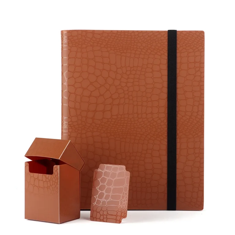 Acid-free PP polypropylene 9-pocket elastic strap trading card binder, customizable multiple solid cover colors, double-sided 9 pockets each page, elastic strap anti-slip closure, storage album for Pokemon, MTG, Yu-Gi-Oh and sports trading cards, factory OEM custom colors & printed logos bulk wholesale for hobby retailers and trading card distributors