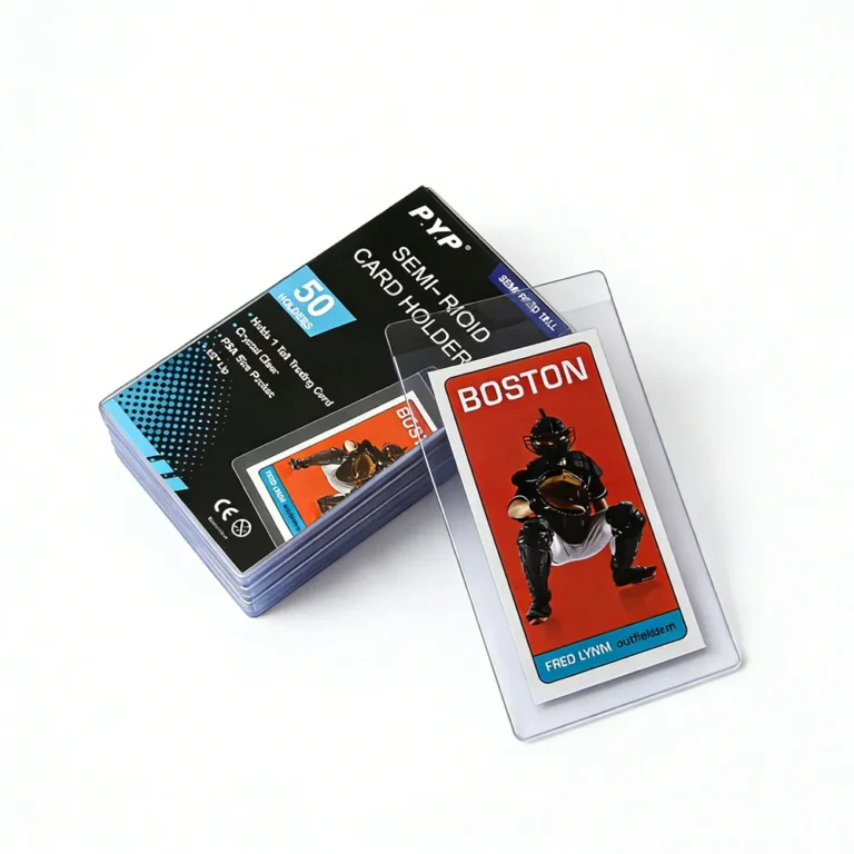 Acid-free UV protection semi-rigid card holder, clear stiff anti-bend plastic sleeve for TCG, sports, autograph and vintage trading cards storage, shipping and collection