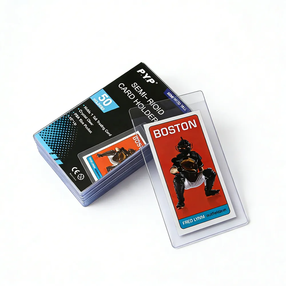 Acid-free UV protection semi-rigid card holder, clear stiff anti-bend plastic sleeve for TCG, sports, autograph and vintage trading cards storage, shipping and collection