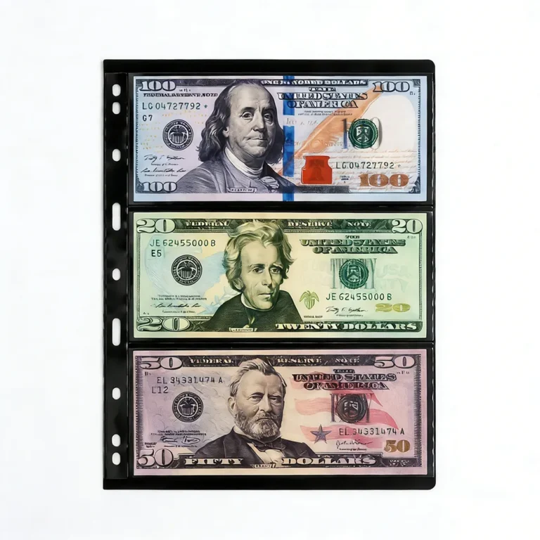 Factory wholesale black‑back 3‑pocket currency binder pages, banknote album sheets for coin shops, hobby retailers and numismatic accessory bulk procurement