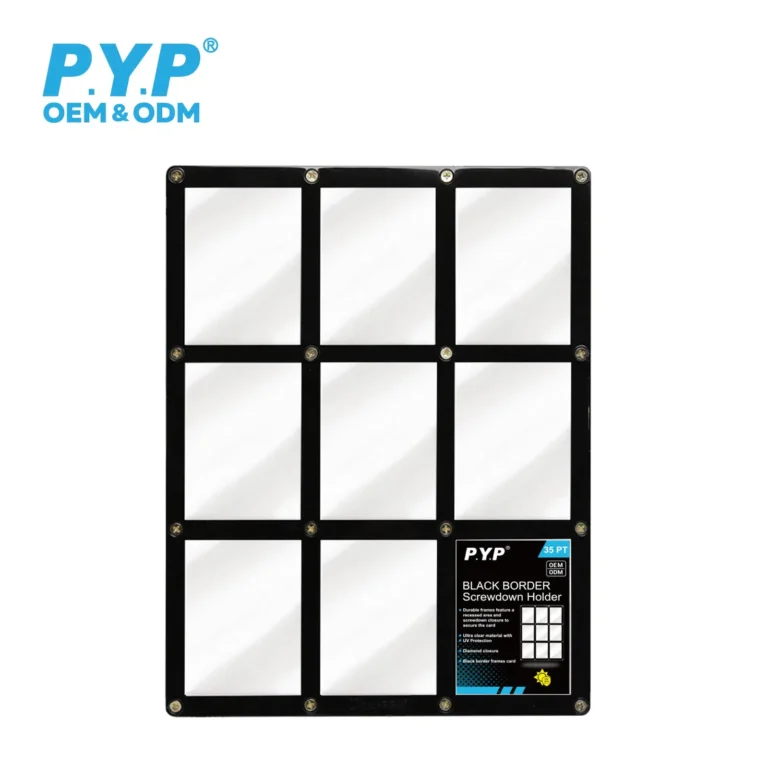 Black frame 9-card screwdown holder, rigid acrylic slab for nine TCG sports autograph trading cards permanent collection display