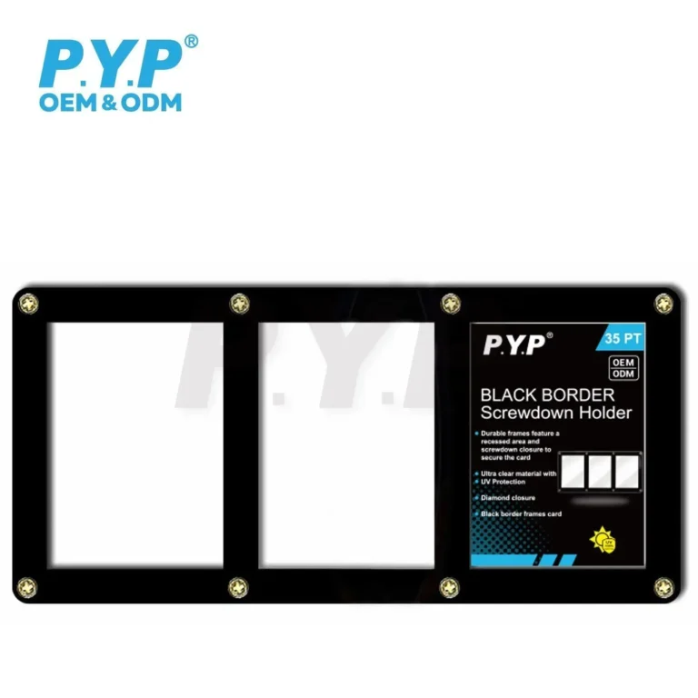 35PT black border UV protection 3-card screwdown holder, rigid acrylic triple trading card storage slab for TCG sports autograph collectible cards