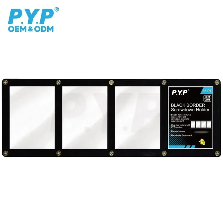 Black border frame UV protection 4-card screwdown holder, rigid acrylic quad trading card storage slab for TCG sports autograph collectibles