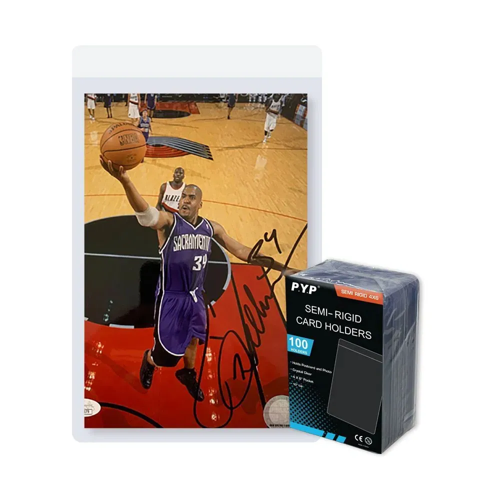 Acid-free UV protection semi-rigid card holder, clear stiff anti-bend plastic sleeve for TCG, sports, autograph and vintage trading cards storage, shipping and collection