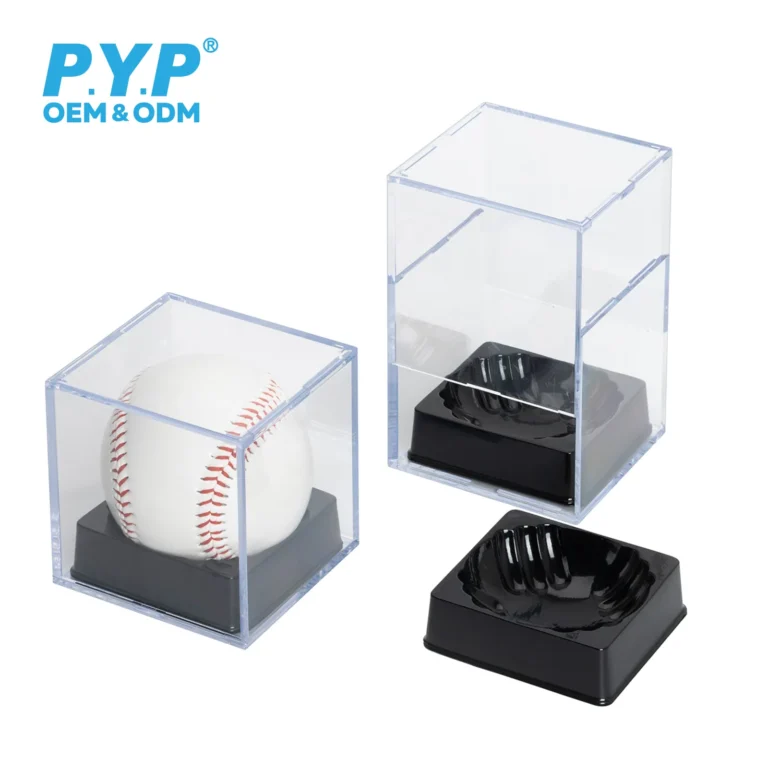Wholesale clear plastic baseball display cube with detachable black base for autographed sports baseball collectibles