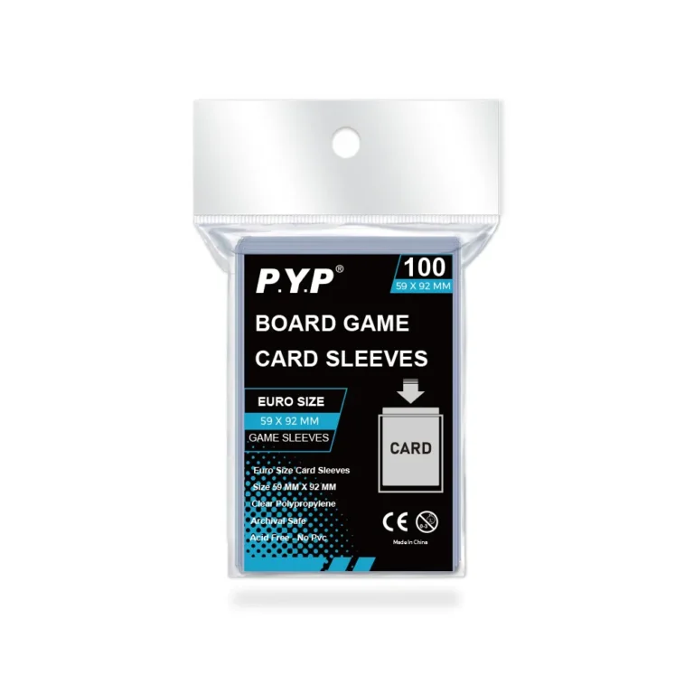 High quality board game card sleeves made of acid-free polypropylene, available in clear and matte finishes, multiple standard sizes to fit most tabletop board game cards. Effectively protects game cards from scratches, bending and abrasion during repeated gameplay. Factory supports custom sizes and custom printed retail packaging, OEM bulk wholesale for board game retailers, game publishers and tabletop hobby distributors worldwide.