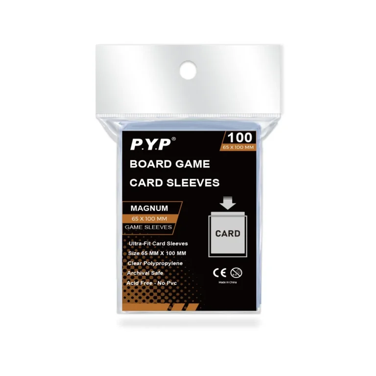 High quality board game card sleeves made of acid-free polypropylene, available in clear and matte finishes, multiple standard sizes to fit most tabletop board game cards. Effectively protects game cards from scratches, bending and abrasion during repeated gameplay. Factory supports custom sizes and custom printed retail packaging, OEM bulk wholesale for board game retailers, game publishers and tabletop hobby distributors worldwide.