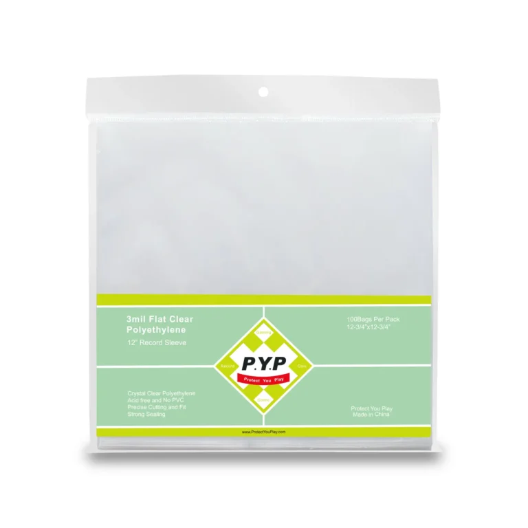 Sealed retail pouch package containing 100 pieces 3mil flat polyethylene 12 inch LP outer sleeves, factory wholesale OEM