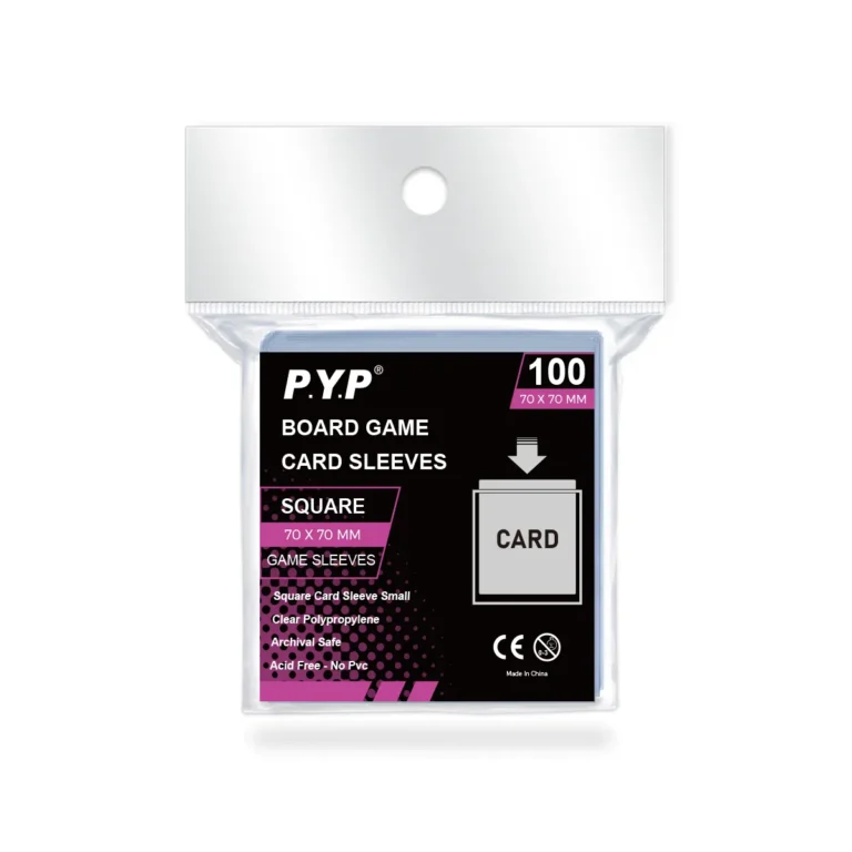 High quality board game card sleeves made of acid-free polypropylene, available in clear and matte finishes, multiple standard sizes to fit most tabletop board game cards. Effectively protects game cards from scratches, bending and abrasion during repeated gameplay. Factory supports custom sizes and custom printed retail packaging, OEM bulk wholesale for board game retailers, game publishers and tabletop hobby distributors worldwide.