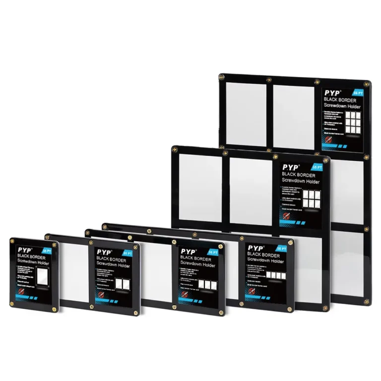 Black frame UV protection 6-card screwdown holder, rigid acrylic six trading card storage slab for TCG sports autograph collectible cards