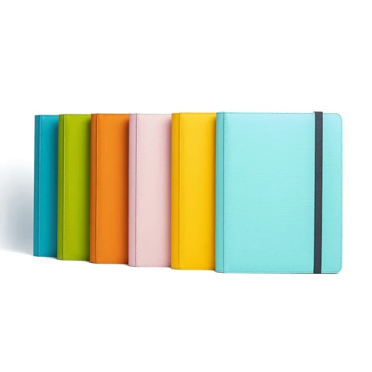 Wholesale 4‑pocket pu trading card binder, elastic strap closure tcg card collection album, multi macaron color factory bulk supply